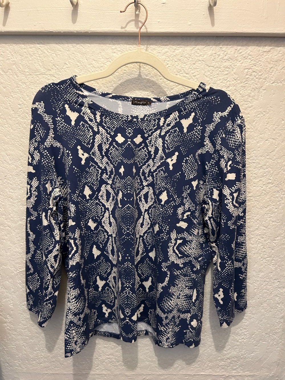Blue and White Snake-Print Long Sleeve Tee